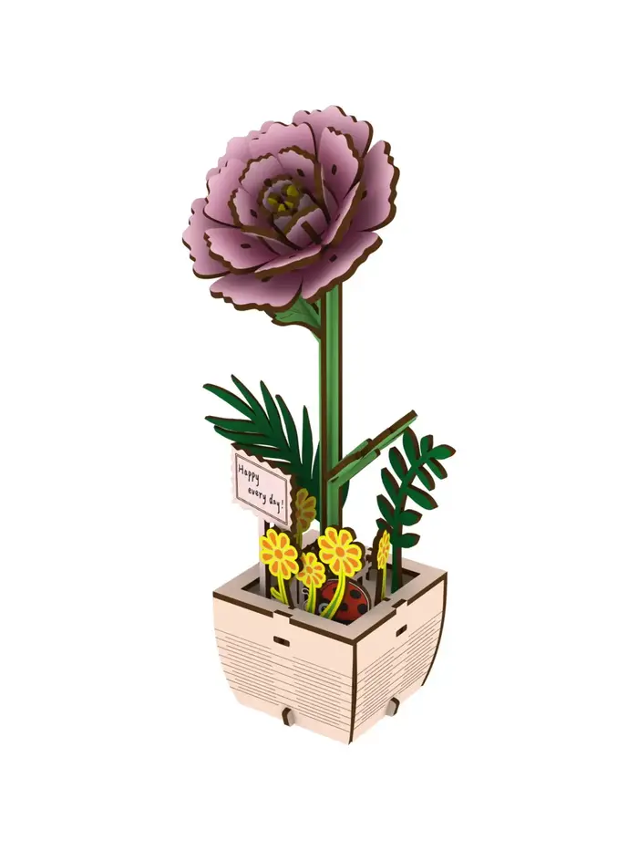 Fleur de pivoine en bois, plante de Pot de fleur en bois assemblée, adaptée à l'arrangement de décor