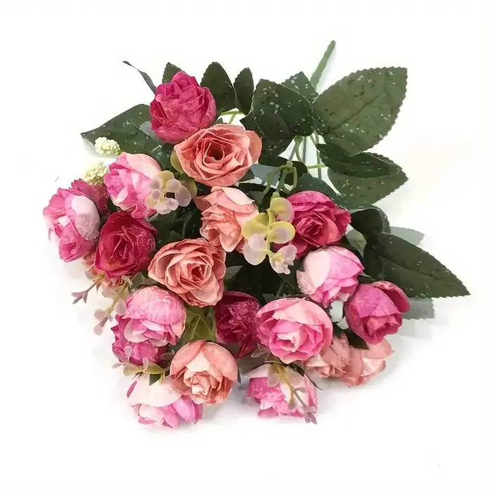 7 fourchettes 21 têtes fleur artificielle soie Rose haute qualité couronne de noël Bouquet de mariage Arrangement maison Vase bouquets de mariée