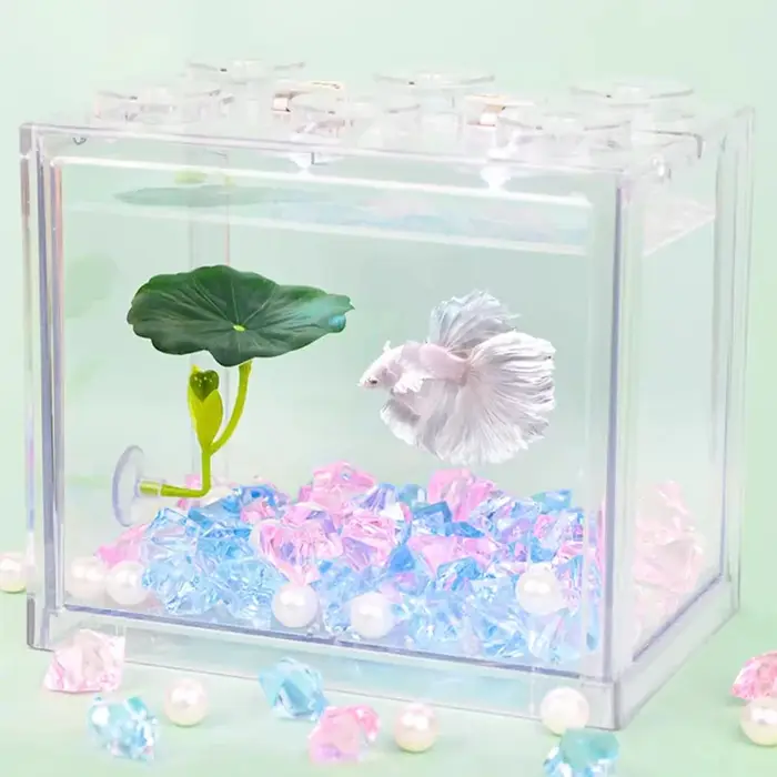 Plante d'aquarium en soie avec feuille en forme de hamac ​ Décoration fonctionnelle pour aquarium de betta