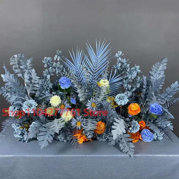 Série Bleue : Plante artificielle de roses et feuilles, arrangement floral pour décoration de sol de