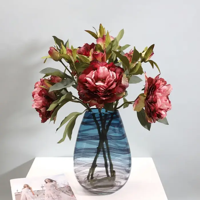 Branche de fleur de pivoine en soie blanche