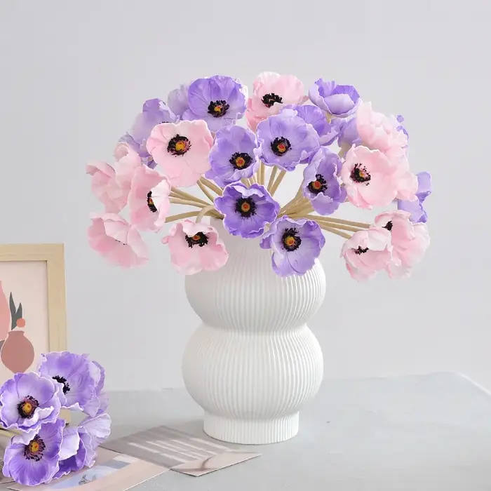 6pcs Branche de fleur de pavot de maïs au toucher réel Papaver Rhoeas artificiel pour bouquet de mariage décoration florale