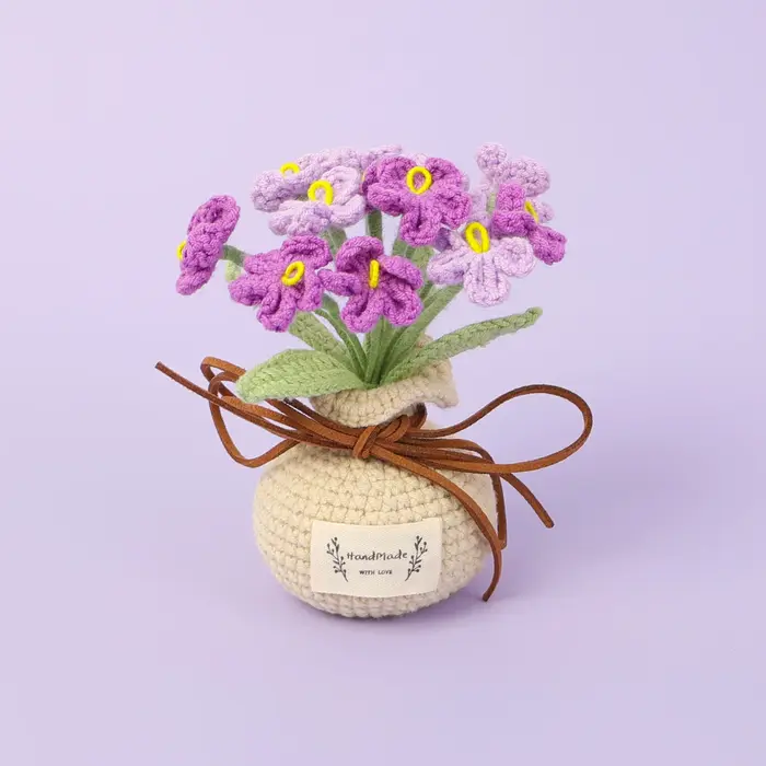 Pot de fleurs mignon tissé à la main, pot de fleurs au crochet, décoration de bureau, fausses fleurs