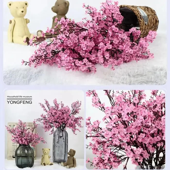 Fausses fleurs de cerisier roses et gypsophile (plantes artificielles)-pour bouquet de mariage bricolage