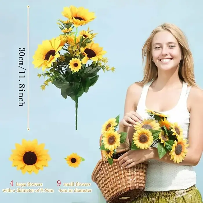 1 Bouquet de 13 Têtes de Tournesols Artificiels de 30 cm
