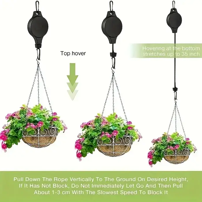 Crochet pour plantes, cintre rétractable à poulie