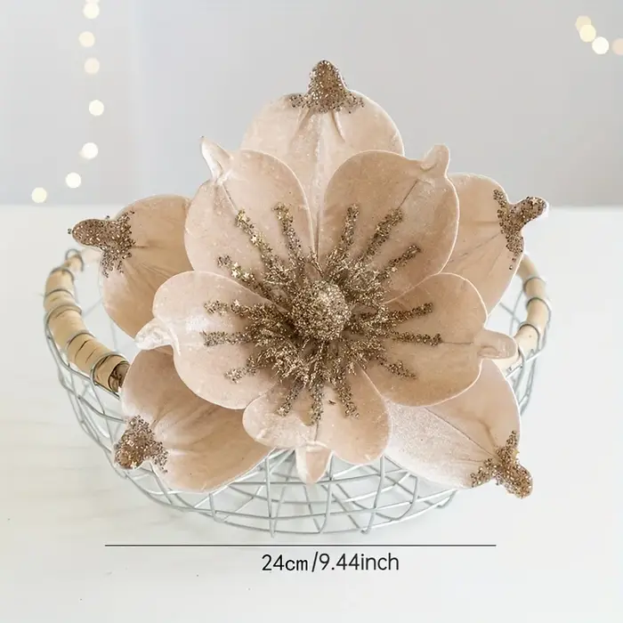 Arbre de noël Poinsettia fleur crème velours blanc Magnolia ornements floraux artificiels pour décor