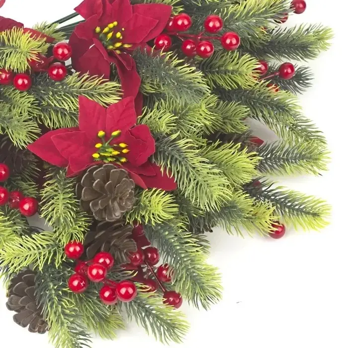 3 pièces de poinsettias artificiels réalistes avec baies rouges et feuillage vert pour décoration de couronne de mariage ou de fête à domicile.