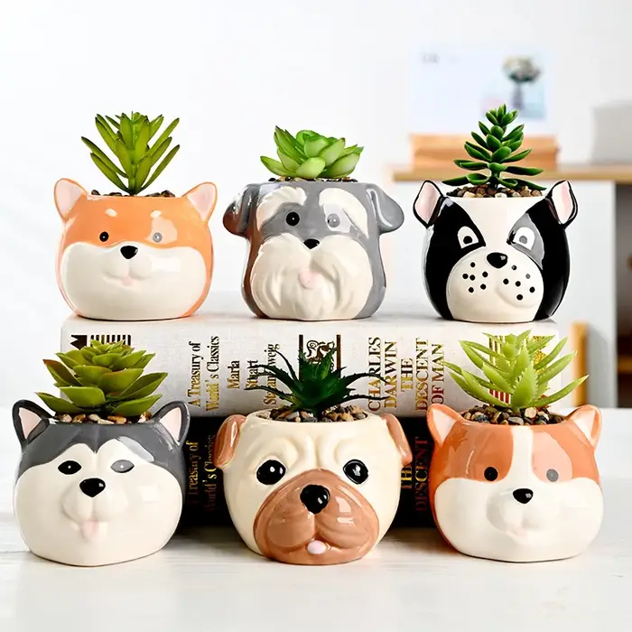 Pot de fleur succulente en céramique, chiot mignon, décoration de maison, ornement de bureau, Pot de plante animale, salon, jardin, bureau, décoration de Table