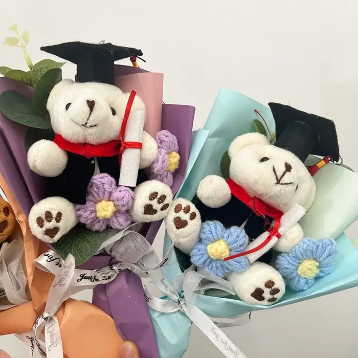 Bouquet de fleurs artificielles au crochet ours Kawaii