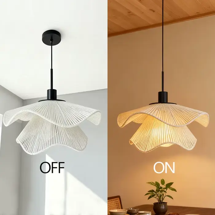 Lampe suspendue en forme de fleur en corde de chanvre