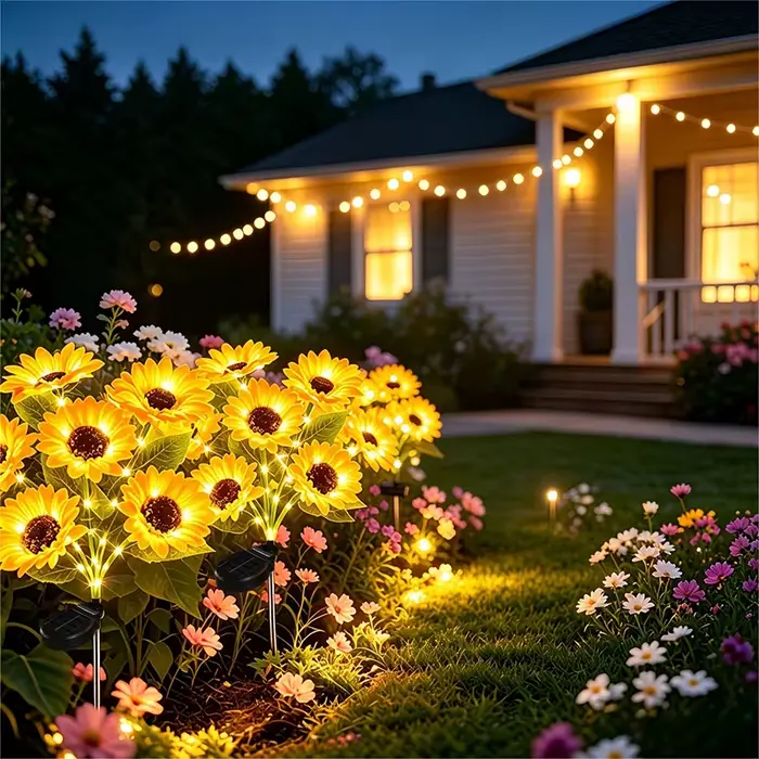 Lampes solaires d'extérieur en forme de tournesol avec tige lumineuse