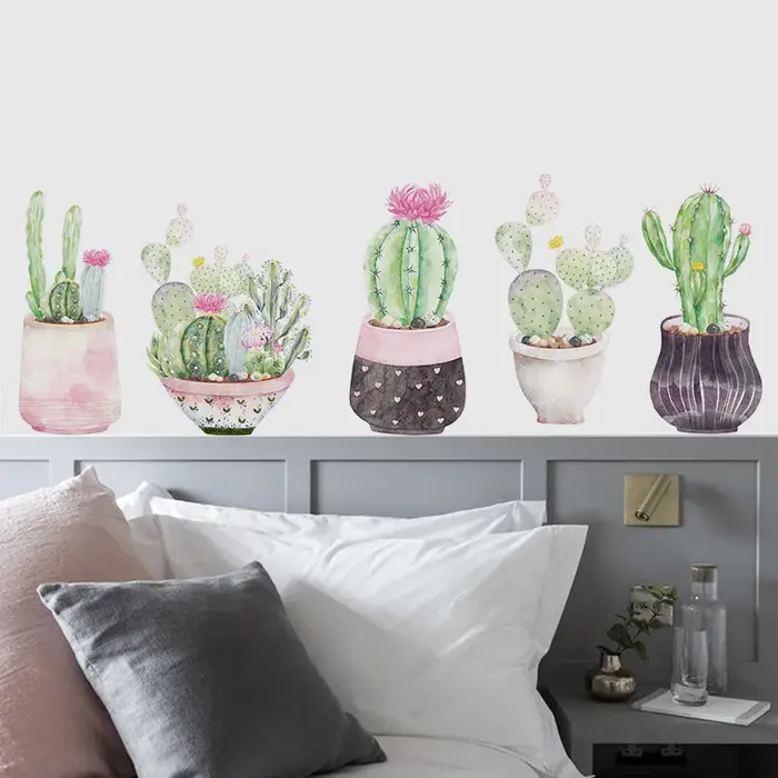 Autocollant mural en forme de cactus vert de dessin animé
