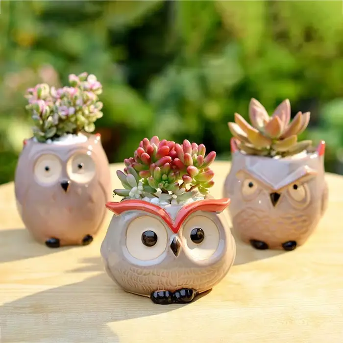 Pot de fleur hibou en céramique