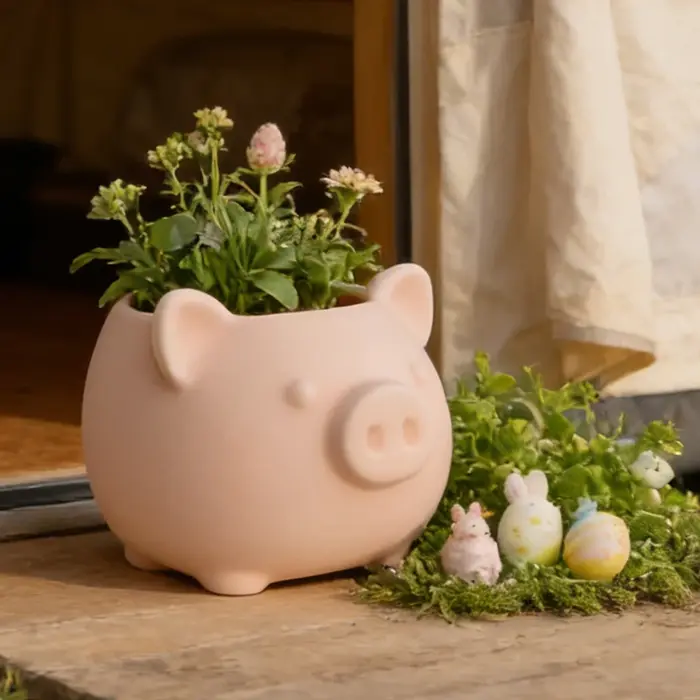 1PC Pot de fleurs en forme de cochon rose imprimé en 3D