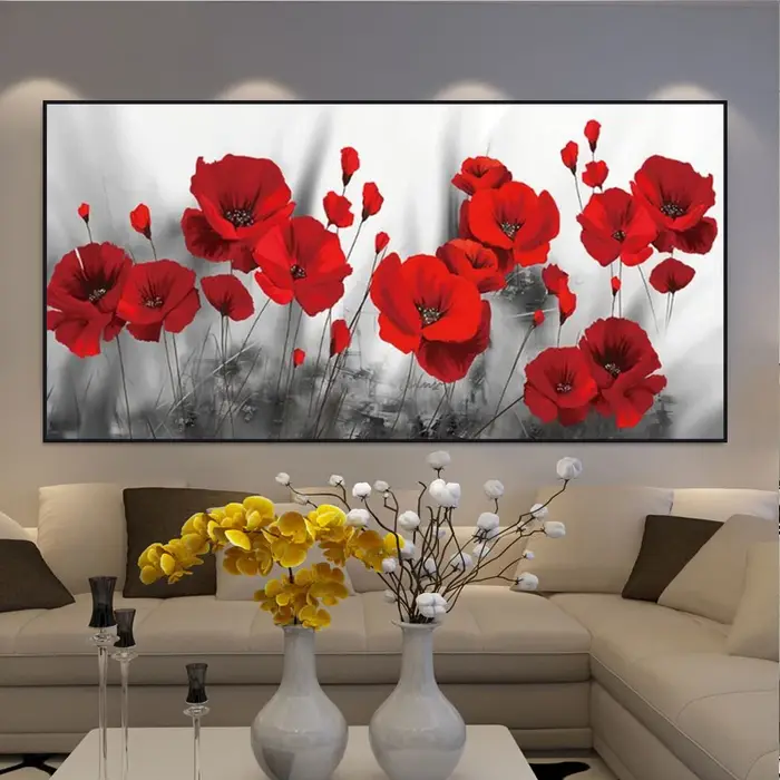 PopMED-Affiches et Imprimés d'Art en Toile de Fleurs Rouges