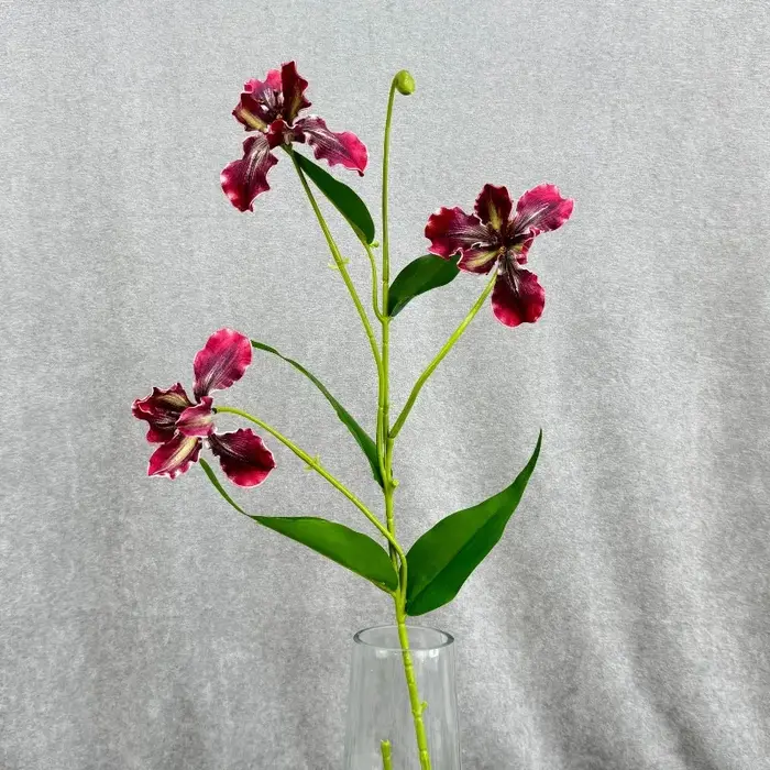 6 pièces de fleurs artificielles en soie, petites orchidées iris, branche de fleur orange, décoratio