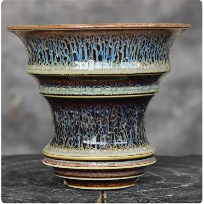 Pot en porcelaine bleue ronde émaillée pour racines, décoration d'intérieur, pot pour plantes vertes