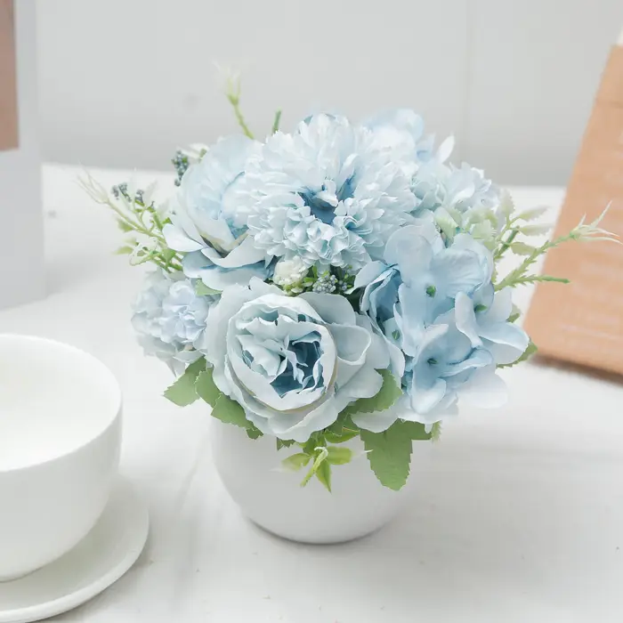Plante d'hortensia en pot, fleurs artificielles, pivoine, bonsaï, fausse fleur pour centre de table 