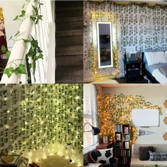 Plantes artificielles, guirlande de feuilles de lierre vertes, fausses plantes grimpantes pour la décoration de la maison, de la chambre, des murs, des mariages, des fêtes et des jardins