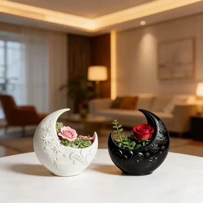 1/2 Pièces de Pot de Fleurs en Forme de Lune avec Motif Ciel Étoilé, Mini Pot de Plantes, Décoration Élégante pour la Maison et le Bureau, Cadeau Idéal pour les Amateurs de Jardinage
