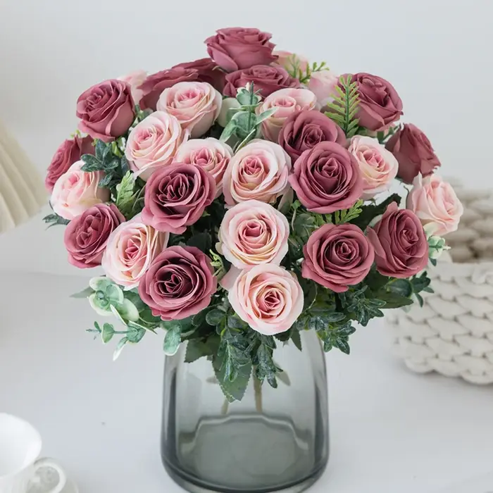 Fleurs artificielles Nordic Rose Soie Mariage Accueil Bouquet De Mariée En Plein Air CourtyardDecoration Vacances BRICOLAGE Cadeau Tir PropsStage