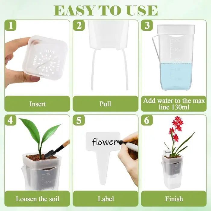 Pot de fleurs à arrosage automatique en plastique translucide avec trous de drainage pour succulentes et boutures