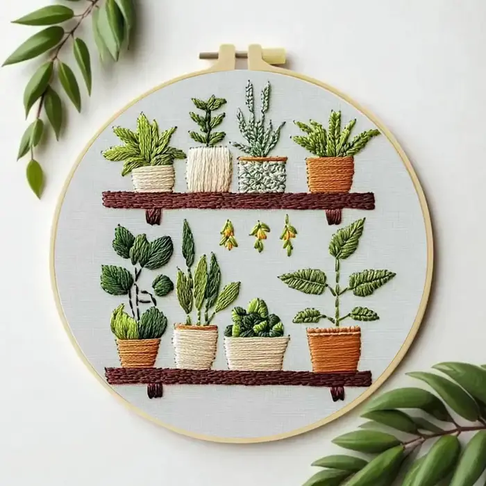 Kit de broderie de plantes en pot pour adultes avec rouleaux de fil et kit d'aiguilles pour cadeau DIY pour débutants