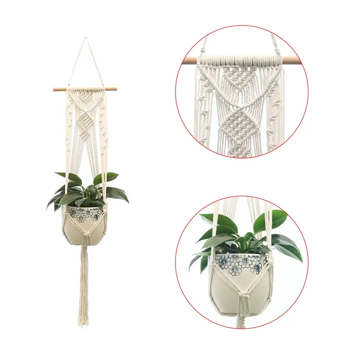 Pot de Fleurs Mural en Macramé Fait à la Main