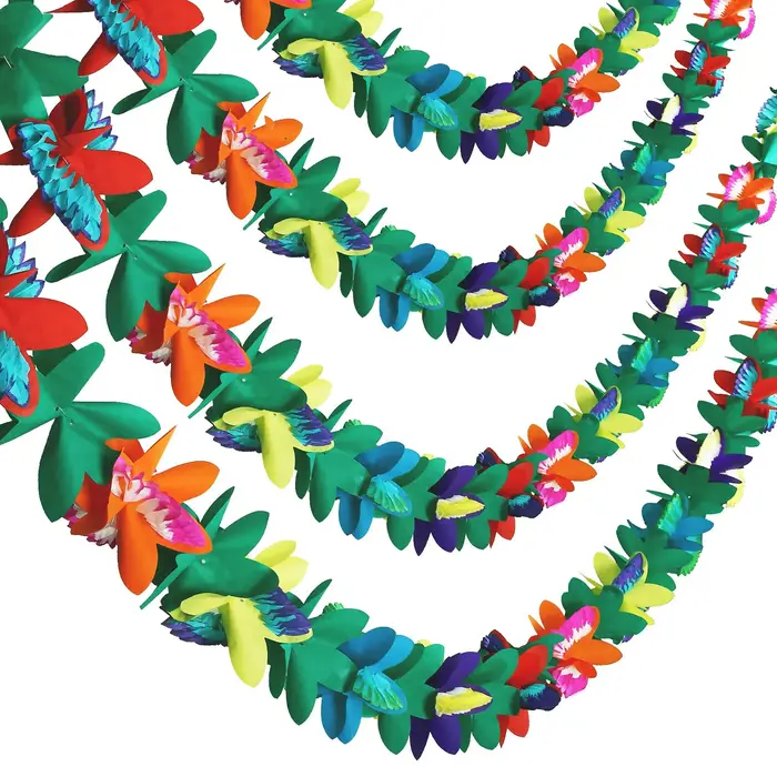 Lot de 4 guirlandes de fleurs en papier tropicales de 3 m – Décorations de fête Luau, bannière de fl