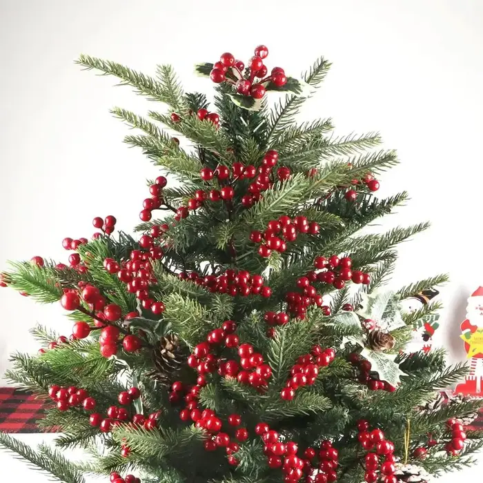 Artificialplant Houx Petit Fruit Rouge Nouvel An Noël Accueil salon Mariage bricolage cadeau Décor Fleur Tir Prop décoration