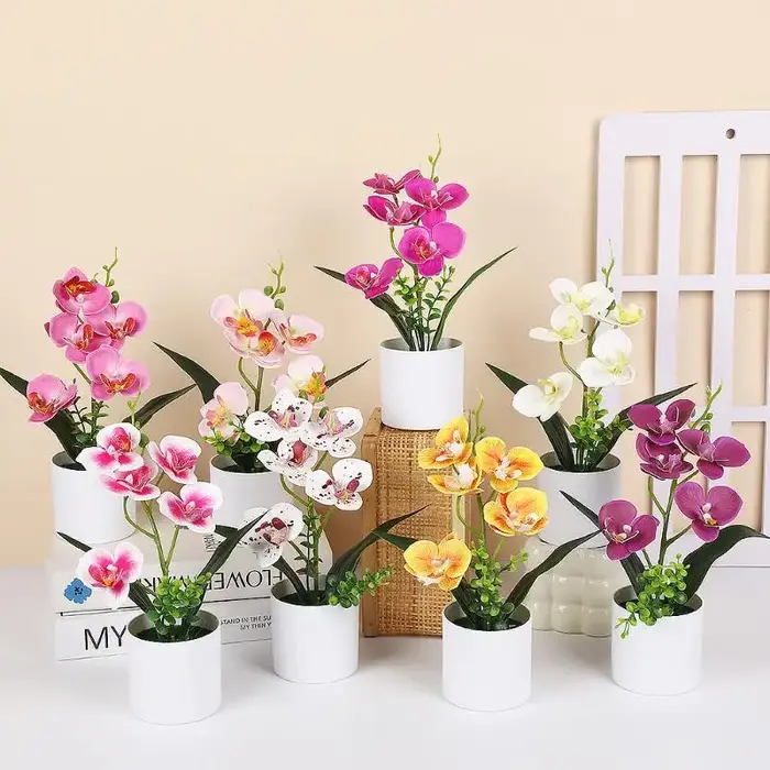 5 Plantes artificielles Phalaenopsis en pot pour la décoration de la maison et du bureau