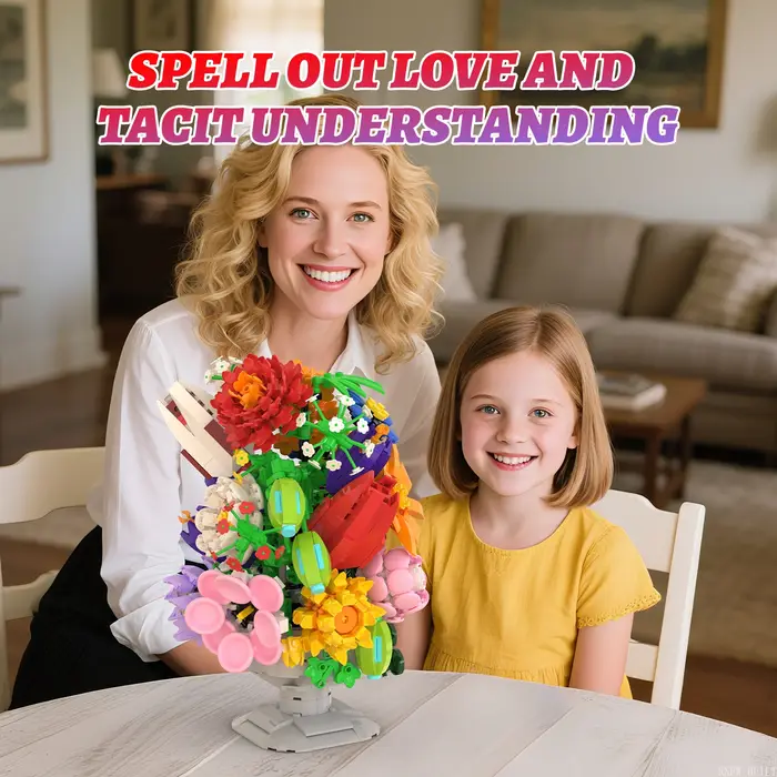 KNEW BUILT Bouquet de Fleurs Éternelles en Blocs de Construction – Ornement Romantique pour Mariage, Décoration Élégante pour la Maison, Cadeau pour la Journée de la Femme, Jouet Anti-Stress