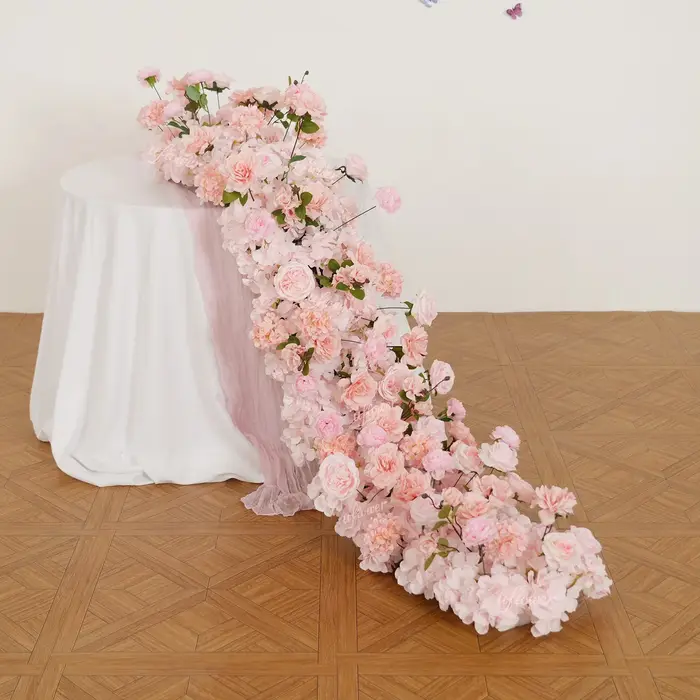 2026 Uflower Rangée de fleurs artificielles roses personnalisées de luxe pour centre de table, décor