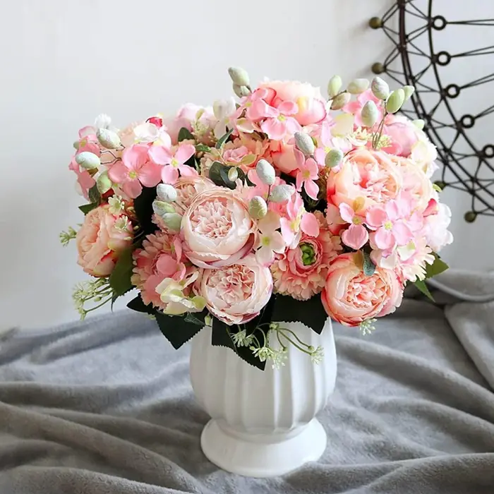Fleurs artificielles Vénus rose Bouquet Soie