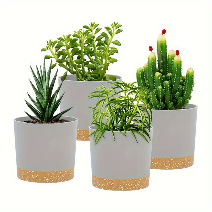 Lot de 4 pots de fleurs ronds de 5 pouces avec fond amovible, pot de fleurs respirant pour la maison