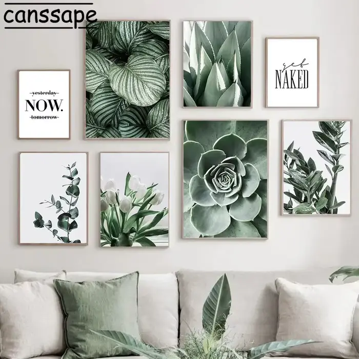 Affiches de plantes succulentes, peinture sur toile de feuilles de plantes vertes, décoration murale nordique, décor de salon, impression d'art mural naturel
