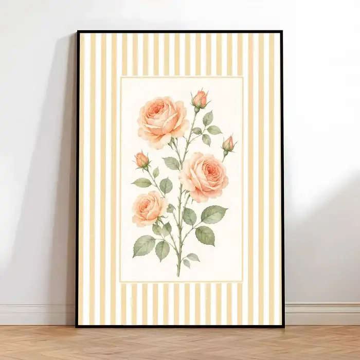 Tableau d'art mural moderne en toile avec motifs floraux rayés et calligraphie pour la décoration intérieure de la maison et de la chambre