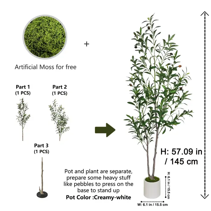 Arbre d'olivier artificiel à double tronc de 145 cm à 175 cm / 5,7 pieds, plante artificielle pour l