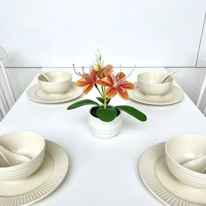 3 fleurs artificielles de jasmin en pot avec pot blanc