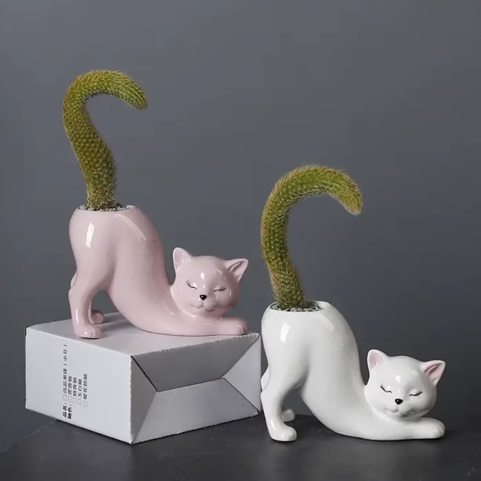 Pot de fleurs en céramique en forme de queue de chat