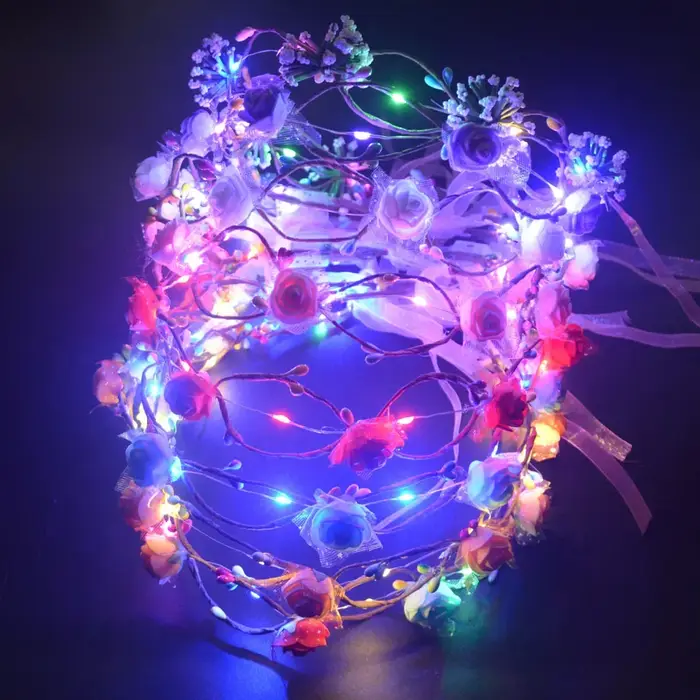 Guirlande d'événement, Couronne de fleurs, Bandeau de fée, Couronne lumineuse LED, Bandeau pour cheveux, Cosplay, Fournitures de fête lumineuse d'anniversaire