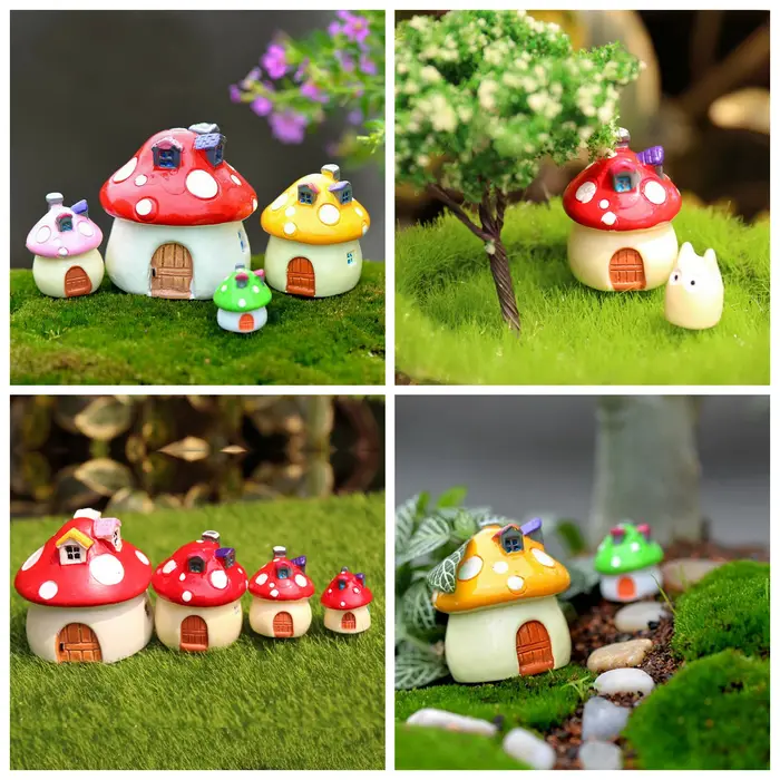 Accessoires de jardin féerique, 4 tailles, ornement de champignon Miniature, Statue, Pot de plante,