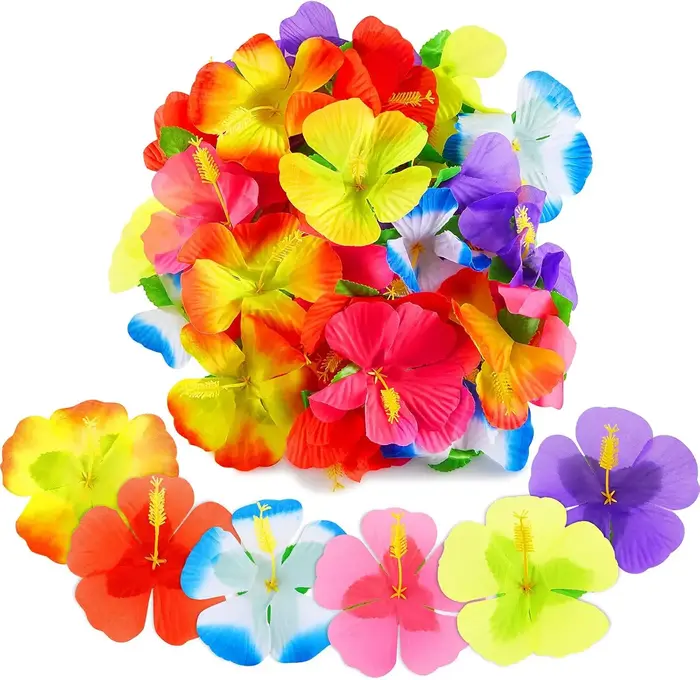 Fleurs d'hibiscus artificielles en soie, fausses fleurs pour décoration de fête hawaïenne, mariage tropical d'été, plage, anniversaire, fournitures pour couronnes DIY