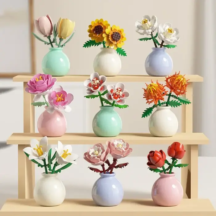 Blocs de construction pot plante bouquet de fleurs