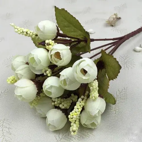 Nouvel Arrivage – Bouquet de 15 petites roses à bourgeons, fleurs artificielles en soie, décoratives