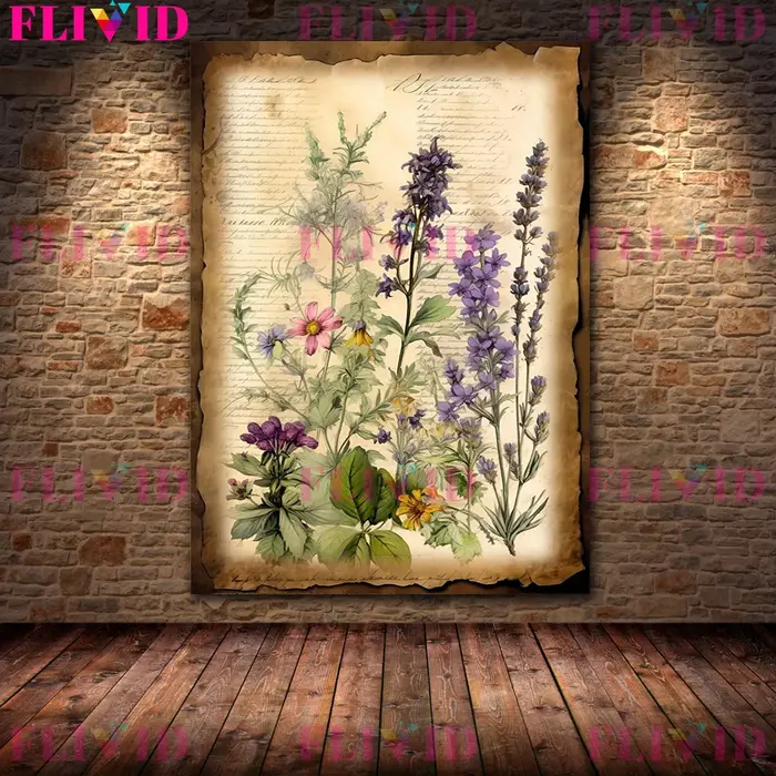 Botanical Junk Journal,Shabby Floral Art Poster and Print,Botanical Garden Vintage Wall Art Canvas Painting,Home Decor, Unframed