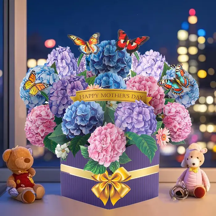 Carte de vœux pop-up avec bouquet de fleurs