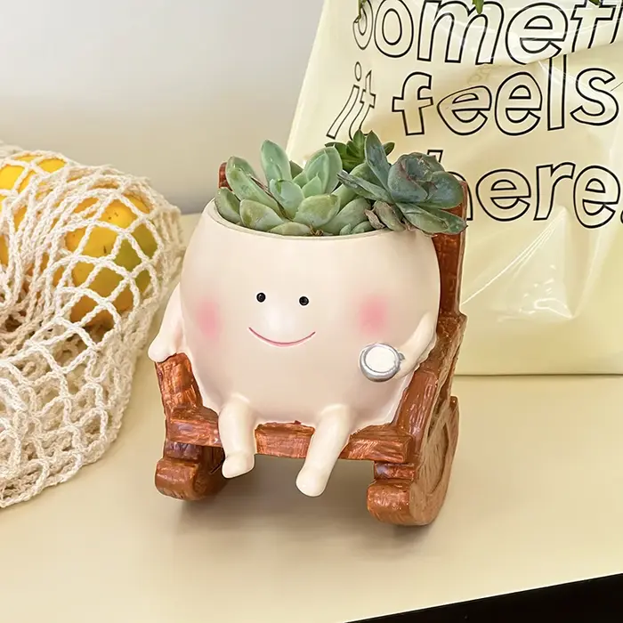 Chaise mignonne/balançoire visage souriant petit diable Pot de fleur balançoire créative plante succulente Pot