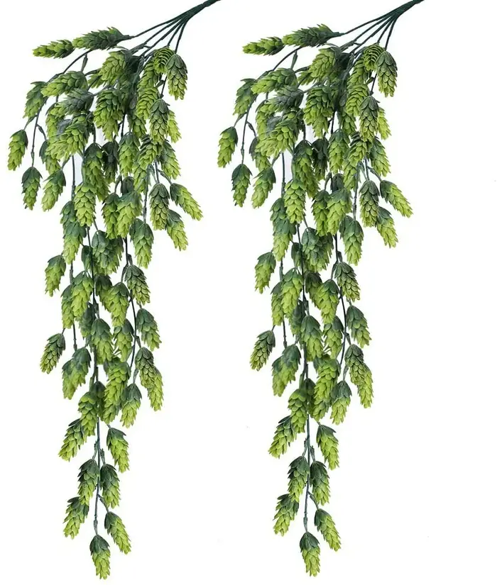 Guirxiété de Vigne de Fleurs de Houblon Artificielles, Plante de Face, Vert Givré, 29.5 Pouces Chacu
